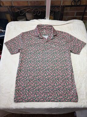 Rhoback Azalea Men's Sz S Polo Green Pink Floral Print